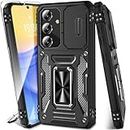 DMDMBATH for Samsung Galaxy A15 Case with Screen Protector+Slide Camera Cover Samsung A15 5G Case with Magnetic Kickstand Ring, Military Grade Shockproof Protective Case for Galaxy A15 5G (Black)