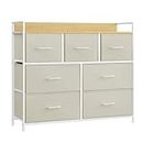 SONGMICS Dresser for Bedroom, Chest of Drawers, Clothes Organizer Storage Unit, 7 Fabric Drawers with Handles, Metal Frame, Cream White and Oak Beige ULTS523W01