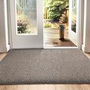 DEXI Dirt Trapper Door Mat, Non-slip Barrier Mats for Indoor and Outdoor, Super Absorbent Entrance Rug Machine Washable Soft Floor Mat Carpet, Brown-Blue, 50 x 80 cm