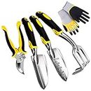 HASTHIP® 5Pcs Gardening Tools for Garden Home Patio, Heavy Duty Aluminum Tools Set with Gardening Transplanting Spade, Cultivator, Pruner, Trowel and Gardening Gloves, Durable Gardening Accessories