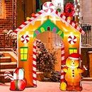 10FT Christmas Inflatables Decorations Outdoor, Lighted Inflatable Archway with Gingerbread Man and Gift Boxes, Blow Up Holiday Decorations for Xmas Party, Yard, Lawn, New Year