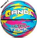 AND1 Ultra Grip Basketball: Official Regulation Rubber Basketball - Deep Channel Construction Streetball, Made for Indoor Outdoor Basketball Games,Pink/Yellow,Size 7 (29.5 inches)
