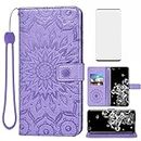 Phone Case for Samsung Galaxy S20 Ultra Glaxay S20ultra 5G Wallet Cases with Tempered Glass Screen Protector Leather Flip Cover Card Holder Stand Cell Gaxaly 20S S 20 A20 20ultra G5 Women Purple