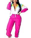 EOSIEDUR Women's One Piece Tracksuit Outfits Windbreaker Jacket Camouflage Crop Top Pants Jumpsuit Set Pink S