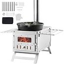 VEVOR Wood Stove, 80 inch, Stainless Steel Camping Tent Stove, Portable Wood Burning Stove with Chimney Pipes & Gloves, 640in³Firebox Hot Tent Stove for Outdoor Cooking and Heating with 8 Pipes