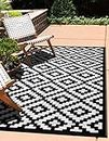 Green Decore Reversible Outdoor/Indoor Recycled Plastic Rug | Perfect for Garden, Patio, Picnic, Decking |Mildew, UV, Stain And Water Resistant| Nirvana Black/White 120x180 cm