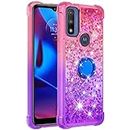 Monwutong Phone Case for Moto G Power 2022, Case for Moto G Pure,Shiny Bling Quicksand Effect TPU Bumper Case with Four Corners Anti-Fall Protection Cover for Moto G Power 2022/G Pure, Pink Purple