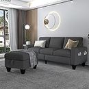Dark Grey Convertible Sectional Sofa Couch,3 Seat L Shaped Sofa Couch with Storage Reversible Ottoman and Pockets, Modern Linen Upholstered Sofa Furniture Sets for Living Room Bedroom Small Space