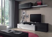 Mueble salón TV modular, color Blanco Brillo y Gris Ceniza 200cm.