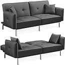 Yaheetech 198CM Modern Fabric 3 Seat Sofa Bed Couch Settee with Arms and 2 Soft Cushions Dark Gray