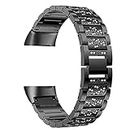 Bands intended for Fitbit Charge 4 Bands, Solid Metal Shining Crystal Stainless Steel Adjustable Charge 4 Replacement Watch Band Wristband Strap Bracelet intended for Charge 4 Bands Fitness Tracker (Black)