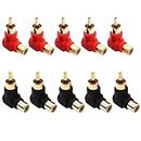 tunghey 10Pack RCA Male to RCA Female Connectors Right Angle, RCA M/F Adapters 90 Degree Elbow Gold-Plated (5 Black + 5 Red)