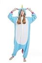 Adult Animal Onesie Pajamas, Men and Women's Animal Cosplay Costume Sleepwear, One-Piece Unisex Homewear, Blue Unicorn, Small