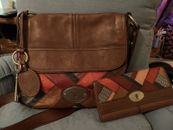 LEATHER HANDBAG AND MATCHING WALLET BY FOSSIL NWT