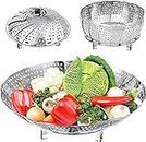 XXSSIER Stainless Steel Vegetable Steamer Basket Foldable Food Drain Bowl Basket Insert for Pots Pans Steaming Cooking Basket (23 CM)