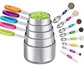 Naitesen 13PCS Measuring Cups and Magnetic Measuring Spoons Set with Leveler, Stainless Steel Dishwasher Safe, Nesting Metal Spoons Cups for Cooking Baking Supplies, Kitchen Gadgets Essentials Tools