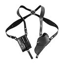 Shoulder Holster, Vertical Leather Concealed Gun Holster Adjustable with Double Magazine Pouch for 1911 92 96 48 45 43 19 Z92 and other Pistols Black