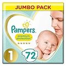 Pampers Premium Protection Size 1, 72 Nappies, 2-5kg, Jumbo Pack
