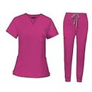 THE STYLE SUTRA® Nursing Uniforms Scrub Set Nurse Top And Pants For Pet Grooming Beauty Salon Rose Red M | Uniforms & Work Clothing | Scrubs | Sets