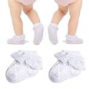 Baby Girl Lace Socks Eyelet Ruffle Socks Princess Dress Socks Infant Toddler,2 Pairs White,3-6 Months