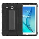 Case Compatible with Samsung Galaxy Tab E 9.6'' T560 T561 Case Kids Safe PC Silicon Hybrid Anti-Fall Shockproof Stand Cover (Color : Black - Black)