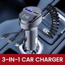 3 in 1 Fast Car Chargers w/Telescopic Cables For iPhone Micro USB Android Phones