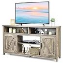 COSTWAY TV Stand for TVs up to 65", Wooden TV Cabinet Media Entertainment Center with Barn Doors and Adjustable Shelves, Living Room Bedroom TV Unit Console Table for 25" Electric Fireplace (Natural)