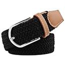 Huyfhksd Mixed Color Woven Stretch Braided Belts for Men and Women Fashion Elastic Belts, Negro, Large(for waist 40"-43" )