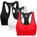Racerback Sports Bras for Women with Pads - 3 Pack High Impact Athletic Tank Tops for Yoga and Workout, Black/White/Deep Red, Small
