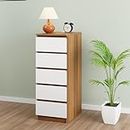 VIKI Dresser with 5 Drawers, Chest of 5 Drawers,Clothes Storage, Organizer Unit for Bedroom, Hallway, Entryway,Easy Pull Drawers, Width 40cms, Brussel Walnut & Frosty White | 1 Year Warranty