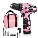 WORKPRO 12V Pink Cordless Drill Driver Set, 18+1 Torque Setting, Electric Screwdriver Driver Tool Kit, 3/8" Keyless Chuck, Charger and Storage Bag Included