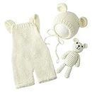 Vemonllas Newborn Photography Props Boys Girls Outfits Baby Photo Props Knit Bear Hat Romper Photoshoot Costume Set (White)