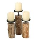 Boltze Kerzenständer Tempe (3-teiliges Set, Kerzenhalter aus Holz + Metall, stilvolles Design, Dekoration Esstisch / Kommode, Boho Stil) 4221400