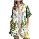 Women Linen Sets 2 Piece Outfits Summer Vibrant Printed Short Sleeve Button Down Shirts and Shorts Playful Vacation Sets 2024