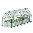 Galvanized 4x3x1FT Raised Garden Bed with Greenhouse, Bottomless Flower Bed with Clear Cover, Outdoor Planter Box Kit with Dual 2-Tier Roll-Up Windows, Easy Venting & Watering
