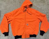 VTG Carhartt Jacket Mens Medium Hunter Blaze Orange Polyester Zip Up Hoodie