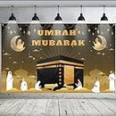 Deco Bannières Umrah Mubarak, Toile de Fond en Tissu Extra Large Ramadan Kareem pour Décorations, 72 x 44 Pouces Noir Or Etoilés Lune Châteaux Photomaton pour Islamic Muslim Al-Fitr Party Supplies