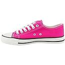 Ladies Canvas Shoes Womens Girls Shoes Casual Lace Up Retro Plimsolls Plimsoles Low Top Flat Gym Sports Trainers Lightweight Sneakers Fashion Pumps (Fuchsia, UK 7)