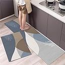 Cloyster Geometric Kitchen Rugs and Mats Non Skid Washable Set of 2, Black Grey Gold Grid Hexagon Kitchen Runner Rug, Modern Abstract Neutral Mats for Kitchen Under Sink Floor Decor (Leaf MAT)