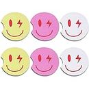 Smile Face Car Cupholder Coaster 6 Pack Absorbent Automotive Cup Holder Funny Rubber Car Cup Coaster Cute Non Slip Car Cup Holder Coaster Car Interior Accessories for Women Men Auto Decor, 3 Colors