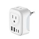 Travel Plug Adapter, VYLEE International Plug Adapter with 4 AC Outlets 2 USB Ports (2 USB C Port), Type C Power Adaptor Charger for The US to Most of Europe Iceland Spain Italy France Germany
