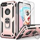 IDweel iPhone 8 Plus Case with Tempered Glass Screen Protector, iPhone 7 Plus Case, iPhone 6 Plus Case, Military Grade Case with Rotating Holder Kickstand for Apple iPhone 6/6s/7/8 Plus, Rose Gold