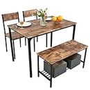PULUOMIS Dining Table and 2 Chairs with Bench, Dining Table and Chairs Set 4 Piece Dining Room Set, Chair and Bench Set for Restaurant Kitchen Home Bistro Garden, Brown