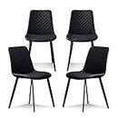 Seonyou Black Dining Chairs Set of 4 for Kitchen Dining Room, Upholstered Leather Mid Century Modern Dining Chair, Heavy-Duty Metal Dining Chairs for Restaurant, Living Room, Waiting Room, Farmhouse