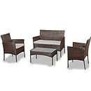 Mega Deals 4 Piece Rattan Garden Furniture Set | Outdoor Furniture Set | Patio table and chairs garden table set | Ideal for Pool Side, Balcony, Garden, Outdoor and indoor (Brown)