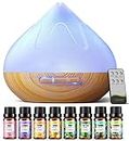 Aroma 500 ML Diffiser with Essential Oils Set, Essential Oil Diffuser with Remote Control, Humidifier with 14 Color Lights for Large Room, 4 Timer Setting, Auto Shut-Off