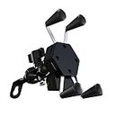 JANROCK Universal Bike Mobile Holder USB Charger Waterproof Heavy Duty Fast Charging 360 Degree Adjustable X-Grip Spider Cell Phone Cradle Stand (Black)