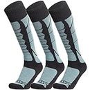 WEIERYA Merino Wool Socks for Skiing, Snowboarding, Winter Outdoors, Over the Calf, Warm Thermal Socks for Cold Weather Turquoise Large 3 Pack