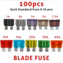 100 Pc Standard Blade Car Fuse Set Automotive Fuse 1-40 Amp Fuse Assortment Kit