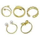 OPUHOHR 5 PCS Gold Knuckle Rings Set for Women Girls, Snake Butterfly Pearl Stacked Rings Set, Adjustable Open Ring, Midi Rings Size 10